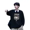 Camiseta Masculina de Outono com Gola Redonda e Manga Longa Nova Casual Solta Estampa Criativa Camiseta Masculina Pode Personalizar LOGO