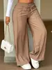 Moda Casual Feminina Europeia e Americana 2026 Estação Independente Amazon Calças Longas Soltas de Cor Sólida ou Listradas com Cordão