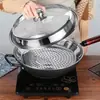 Bandeja de Acero Inoxidable para Cocinar al Vapor para Wok, Cesta Redonda para Cocinar al Vapor para Panes al Vapor y Dumplings, Bandeja de Vapor Engrosada y Profundizada para Uso Doméstico, Vaporera Separadora de Agua