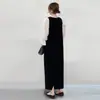 Vestido feminino de verão japonês transfronteiriço, novo temperamento, gola redonda, malha com costura, microtransparente, manga de sino, fino, falso duas peças