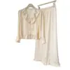 Pijama Novo de Cor Sólida com Gola Laço de Seda Gelada para Mulheres, Popular no Xiaohongshu, Fresco e Usável Fora de Casa, Roupa de Casa Feminina
