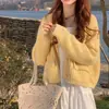 Cárdigan de punto nuevo de estilo coreano para otoño e invierno, cuello en V, corto, de un solo botón, suéter suave y holgado para mujer