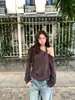 Tiro real: Blusa de tricô com gola halter ombro a ombro, estilo duas peças sobrepostas, caimento solto, estilo casual outono, manga longa poá 18711