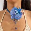 Cadena de Cuello Fresca de Orquídea Mariposa Transfronteriza Europea y Americana con Cordón Personalizado Collar Largo Grande de Flor Collar para Mujeres