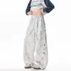 Pantalones Deportivos Casuales Bordados Tie-dye Retro Americano para Hombre Otoño Talla Grande Modernos Sueltos Rectos de Pierna Ancha