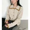 Cárdigan suéter casual con solapa para mujer, nuevo modelo otoño/invierno 2026, bloques de color, corte holgado, chaqueta de punto adelgazante