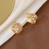 Pendientes de Lujo Ligero Estilo Coreano Dorados de Gama Alta con Puntos de Circonita Cepillada Microincrustada Estrella Cielo Estrellado Pendientes Elegantes No Chocantes para Mujer