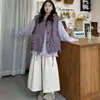 Roupas Plus Size para Mulheres Gorduchas, Colete de Trabalho Acolchoado Roxo Estilo Japonês, Suéter com Capuz Macio e Aconchegante, Conjunto de Calça Cropped de Veludo