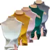 Suéter Tricotado de Novo Estilo para Mulheres, Gola Camisa Fina de Verão, Top Elástico, Gola Falsa sem Manga, Roupa Externa Feminina, Modelagem Justa, Atacado Transfronteiriço