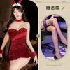 Outono e Inverno Ano Novo Saia Bodycon de Veludo Lingerie Sexy Coelho Vermelho Natal Sem Alças Push-Up Lantejoula Uniforme