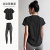 Traje de Ropa de Yoga de Malla para Mujer Ropa de Entrenamiento de Pilates Manga Corta Delgado Holgado Secado Rápido Running Deportes Fitness Top