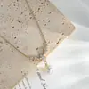 Corrente para Clavícula Banhada a Ouro Real com Zircônia Embutida, Design de Nicho Feminino, Choker de Pérola Francesa Retrô, Atacado