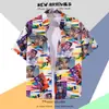 Camisa Floral Tailandesa de Playa para Hombre de Manga Corta Ins Guapo Verano Estilo Hong Kong Retro Hawaiana Seda de Hielo Camisa de Playa Moderna