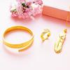 Set Duro Dorado 3D Pulsera de Apertura Pluma Secreta de Amor Anillo con Colgante de Pluma Arena Dorada Moneda Europea Juego de Tres Piezas