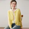 Nuevo Suéter de Cachemira Pura para Mujer Otoño e Invierno Cárdigan con Capucha de Dos Piezas Falsas Ropa Exterior Suéter de Punto Delgado Versátil Mangas Largas