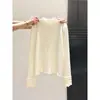 Suéter de tricô único e requintado estilo francês com gola semi-alta franzida e mangas compridas para mulheres, novo top base justo para outono e inverno