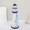 Faro de Lata Oceánico Led Intermitente Decoración Creativa para el Hogar Artesanías de Hierro Faro de Estilo Mediterráneo Decoración