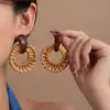 Pendientes Geométricos Huecos de Madera Estilo Retro Europeo y Americano, Nuevos Pendientes Largos Exagerados de Rafia Estilo Festivo Personalizados para Mujer