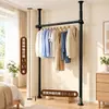 Estante para Ropa de Piso a Techo Marco de Acero al Carbono Combinación de Armario Metálico Estante de Almacenamiento en Capas Simple Estante de Almacenamiento para Casa de Alquiler