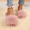 Sandalias de felpa de moda estilo europeo para mujer, planas, cómodas, pantuflas perezosas, estilo versátil de celebridad de internet, talla grande, zapatos de mujer de comercio exterior