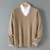 Amazon Otoño/Invierno Suéter de Punto Casual para Hombre con Cuello en V 100% Lana Pura