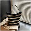 Bolso Tejido de Gran Capacidad Estilo Coreano Transfronterizo para Mujer 2025 Nuevo Bolso Dumpling con Costuras de Lona a Rayas Bolso Bandolera de Moda