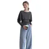 Otoño nuevo retro francés moda perezosa de un hombro dos piezas falsas chal tejido para mujer gris