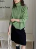 Suéter de cuello alto estilo perezoso para mujer, 100% lana pura, suéter de lana para otoño e invierno, suéter holgado para capas interiores, tejido de punto pullover