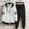 Conjunto de suéter masculino outono estilo coreano moderno cardigã solto jaqueta com capuz conjunto de calças casuais combinação elegante moda