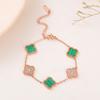 Pulsera de trébol de cuatro hojas de acero de titanio inmarcesible con diamantes, pulsera de dijes de moda de oro rosa de 18 quilates, estilo europeo y americano, pulsera de cinco flores