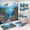 Cortina de ducha de poliéster impermeable antivaho con impresión digital HD directa de fábrica, ballena marina, tortuga, partición, cortina de baño