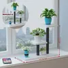 Soporte de flores de hierro forjado para balcón, soporte para macetas de suculentas, estante decorativo para jarrones de sala de estar, estilo escalonado, elegante, móvil y conveniente