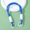 Lanyard colorido simples para celular com fivela dupla, chaveiro pingente em blocos de cor trançado à mão, cordão de poliéster anti-perda, disponível para atacado