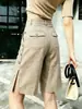 Pantalones de Lino Retro Color Caqui Cortos de Pierna Ancha para Mujer 2026 Estilo Nuevo Popular de Cintura Alta Adelgazantes de Moda Versátiles Casuales