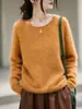 Suéter de Tricô Redondo com Punhos de Lã Cashmere Outono/Inverno 2026 Manga Longa Fio Floral Suéter Top de Lã Escovada para Mulheres