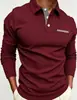 Comércio Exterior Transfronteiriço Camisa Polo Masculina de Manga Longa Cor Lisa Impressão Digital Versátil Moda Masculina