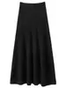 Falda de Punto Midi de Corte A con Textura de Canalé de Mezcla de Lana y Cachemira para Mujer Otoño Invierno Falda de Invierno