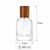 Botella de vidrio dispensadora de perfume 10/20/30/50/100ml con tapa de madera, botella vacía con atomizador, recipiente dispensador portátil para viajes