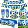 Festa de Futebol da Copa do Mundo Suprimentos Conjunto Completo de Louças, Parede de Fundo, Toalha de Mesa, Bandeiras, Toppers de Bolo, Balões, Festa de Futebol