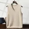 Colete de cashmere masculino de sete pinos, decote em V, espesso, outono e inverno, casual, sem mangas, suéter, colete de malha