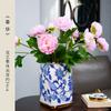 Jarrón de Cerámica Jingdezhen Porcelana Azul y Blanca Hombro Redondo Tapa Decoración del Hogar Sala de Estar Entrada Artesanía China Estilo Nacional