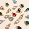 Colgante de gota de agua de acero inoxidable con diamantes, chapado en oro de 18 quilates con piedra de cristal de color en forma de corazón, colgante accesorio para joyería DIY