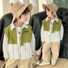 Camisa de Manga Larga a Rayas de Dos Piezas para Niños 2025 Otoño Nuevo Estilo Coreano Top para Niños Pequeños Camisa Infantil de Moda