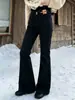 Jeans de cintura alta ligeramente acampanados para mujer, nueva colección otoño/invierno 2026, forrados de felpa, corte slim y que favorecen la figura, con un diseño en forma de pezuña de caballo