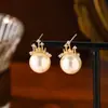 Brincos de Pérola Coroa Castelo dos Sonhos Colar Pingente Feminino Francês de Alto Padrão Brilho Leve Zircônio Microincrustado Brincos da Moda