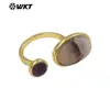 Wt-R588 Anel Aberto Geométrico Clássico e Elegante Pequeno Oval Redondo Pedra Natural Lisa Gema Banhado a Ouro 18K