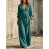 Vestido de Encaje con Cuello en V y Cinturón, Manga de Campana Tres Cuartos, Otoño 2026, Europeo y Americano, Vestido de Otoño para Mujer