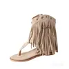Sandalias de chancla retro con borlas para mujer, nuevo modelo verano 2026, sandalias romanas y botas de espiga para exteriores y playa que aumentan la altura para mujer
