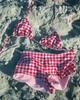 Colección] Traje de baño femenino de cintura alta con abertura y lazo a cuadros rosa estilo Pure Lust de Ins Girl