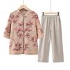 Verão da mãe novo terno elegante camisa calças moda meia-idade verão chinês duas peças estilo nacional top